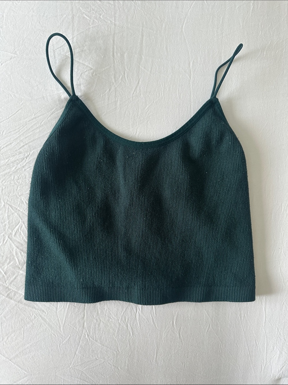 Essentials Dark Green Ribbed Spaghetti-Strap Crop Camisole